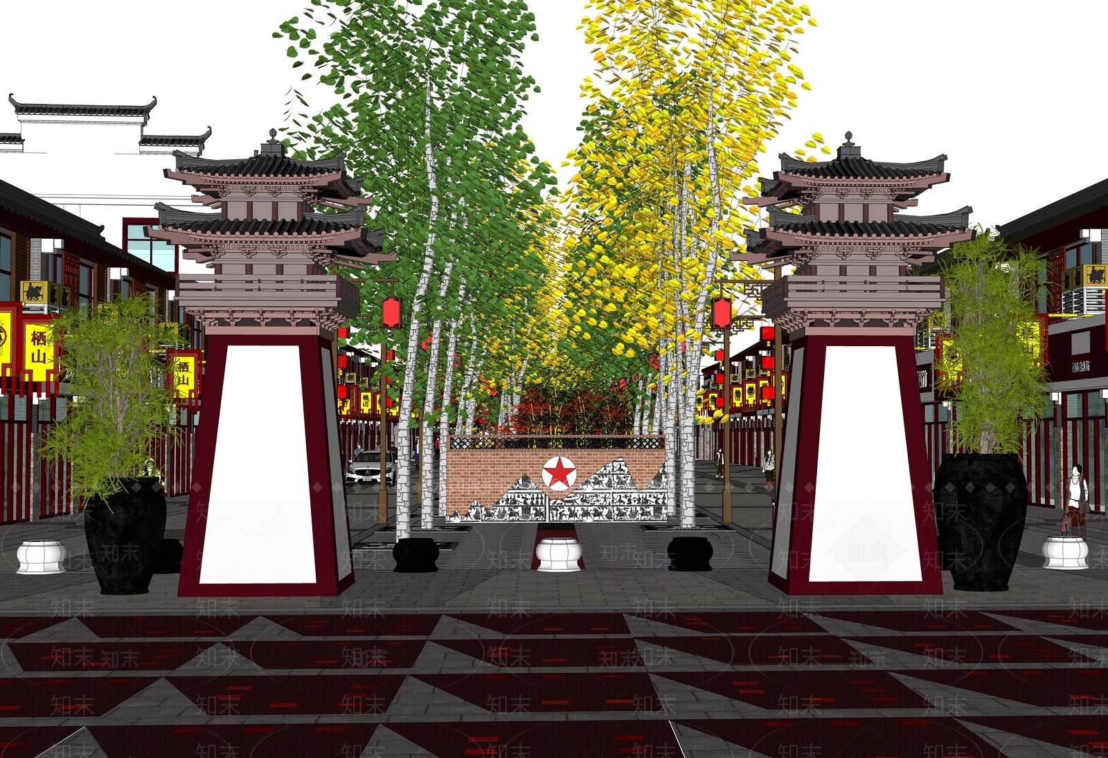 中式古镇商业街SU模型下载【ID:1112973281】