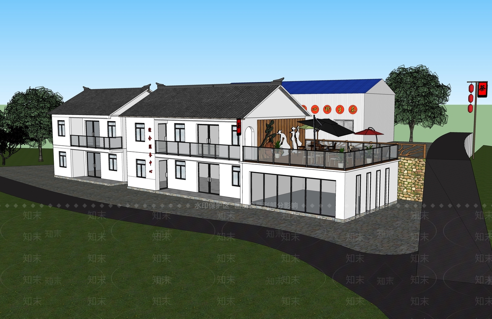 新中式游客中心SU模型下载【ID:1112978653】