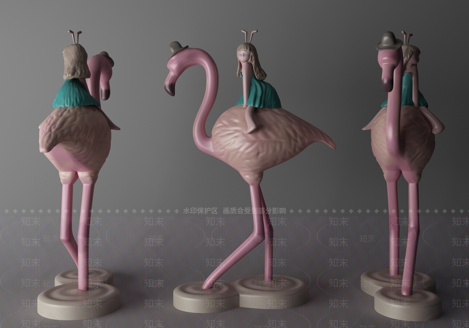 现代粉色火烈鸟室内雕塑装置3D模型下载【ID:1112983532】