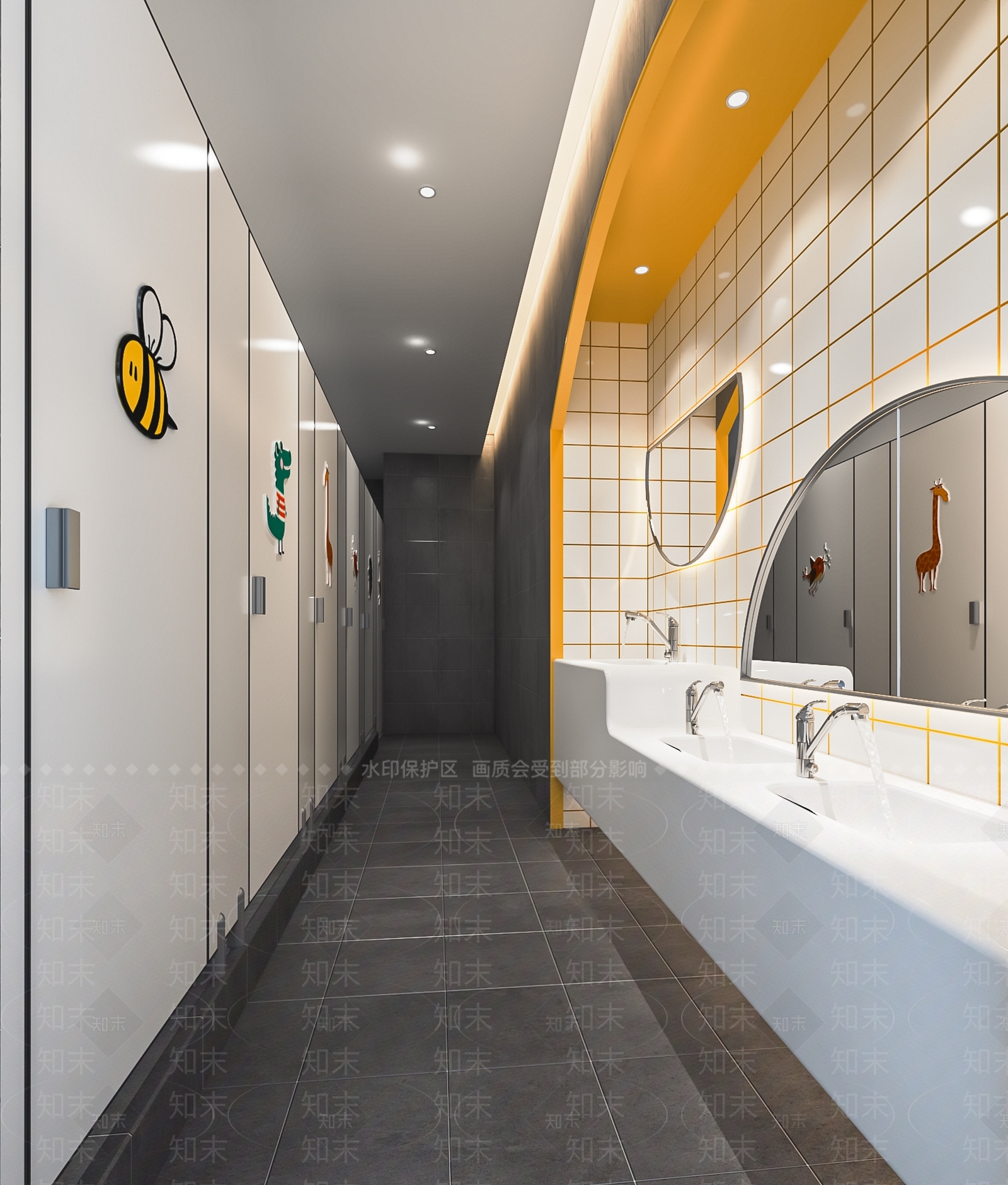 现代儿童公共卫生间SU模型下载【ID:1113003532】