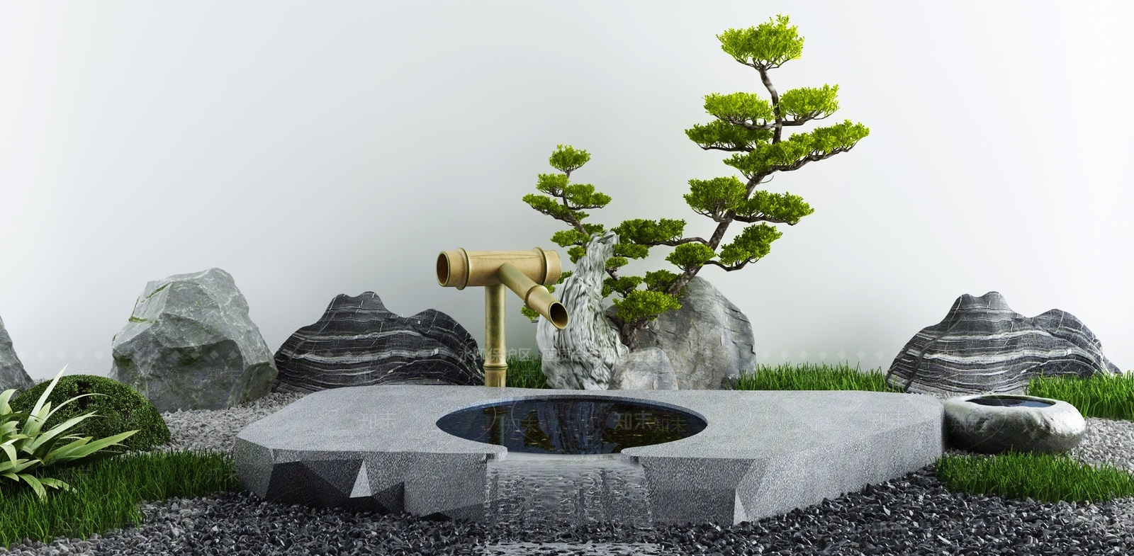 新中式假山水景3D模型下载【ID:1113005078】