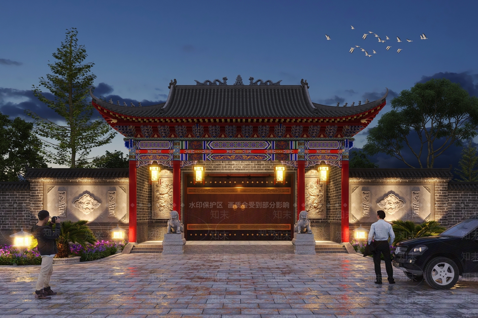 中式彩绘斗拱大门3D模型下载【ID:1113027339】