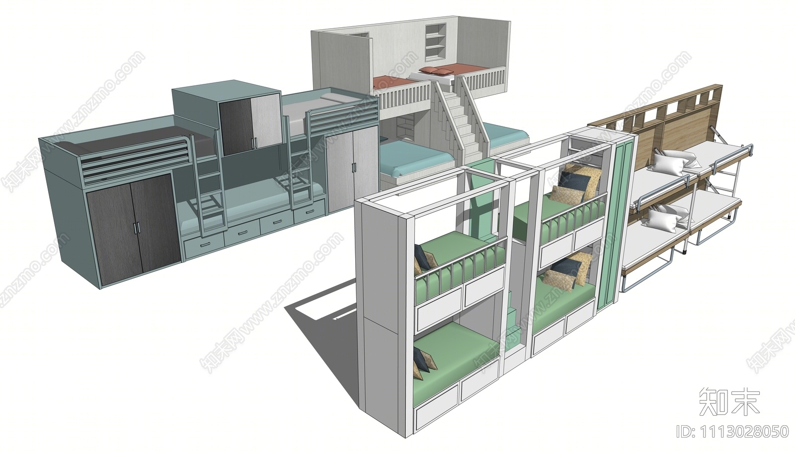 现代宿舍双层床SU模型下载【ID:1113028050】