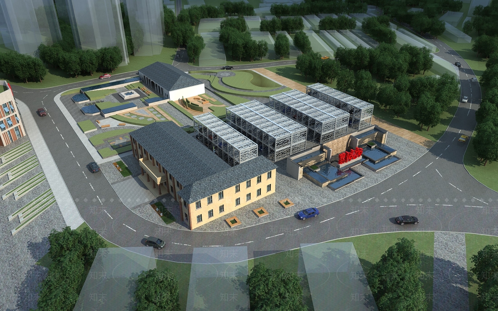 现代广场鸟瞰3D模型下载【ID:1113030320】