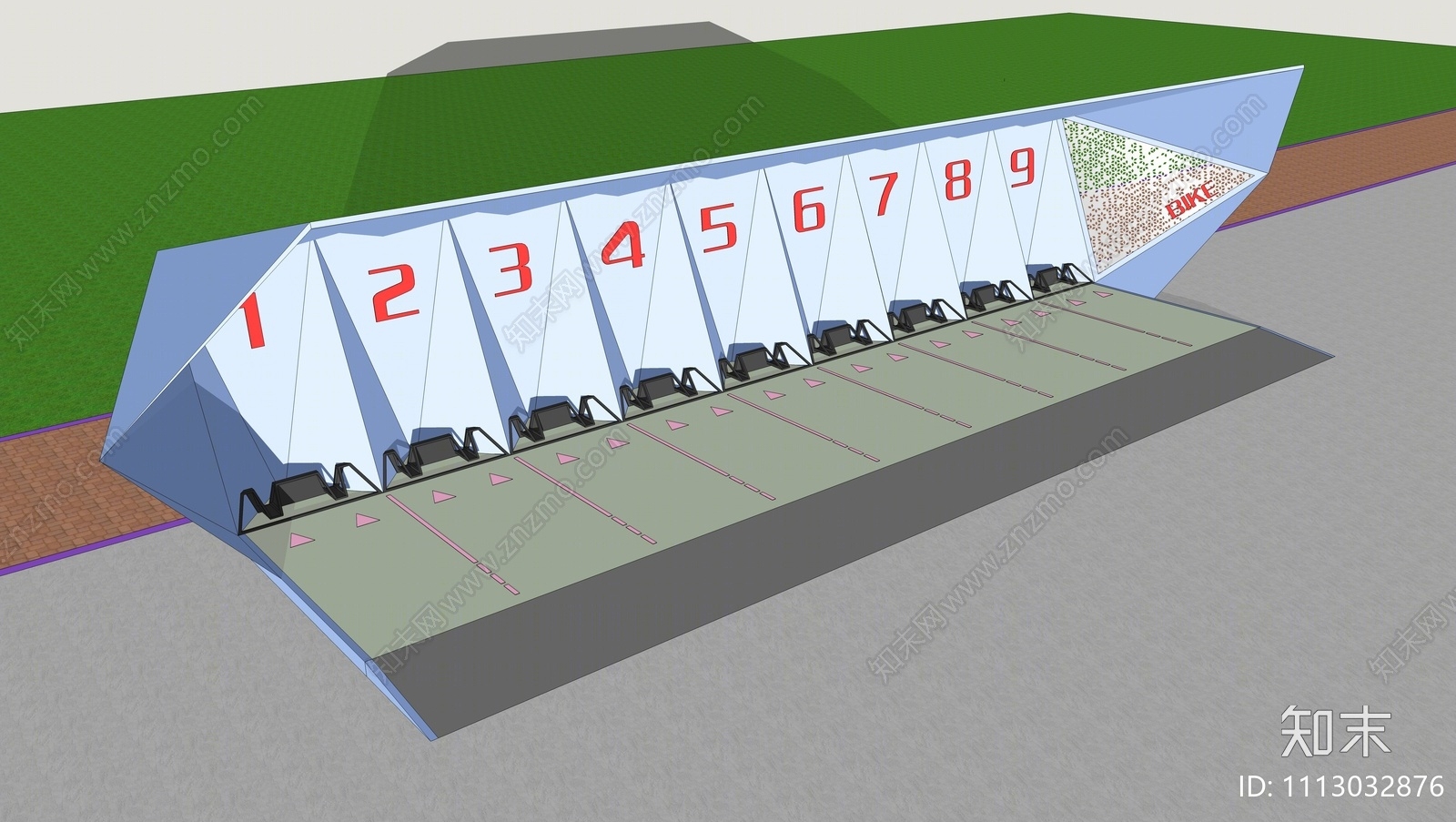 现代自行车停车棚SU模型下载【ID:1113032876】