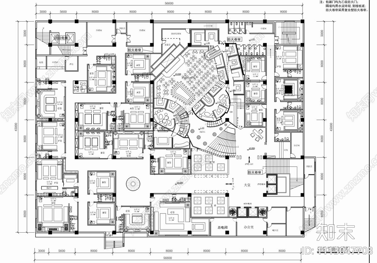 6500㎡KTV酒吧CAD施工图施工图下载【ID:1113047703】