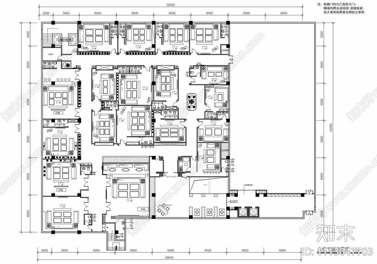 6500㎡KTV酒吧CAD施工图施工图下载【ID:1113047703】