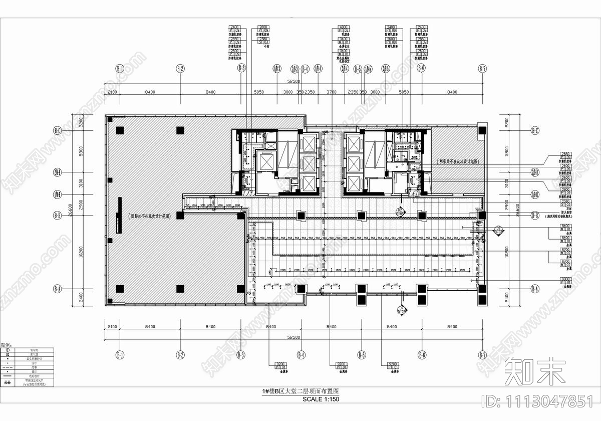 1300㎡办公楼大堂电梯厅CAD施工图cad施工图下载【ID:1113047851】