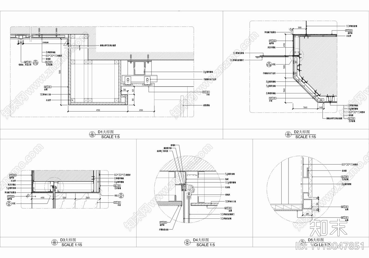 1300㎡办公楼大堂电梯厅CAD施工图cad施工图下载【ID:1113047851】