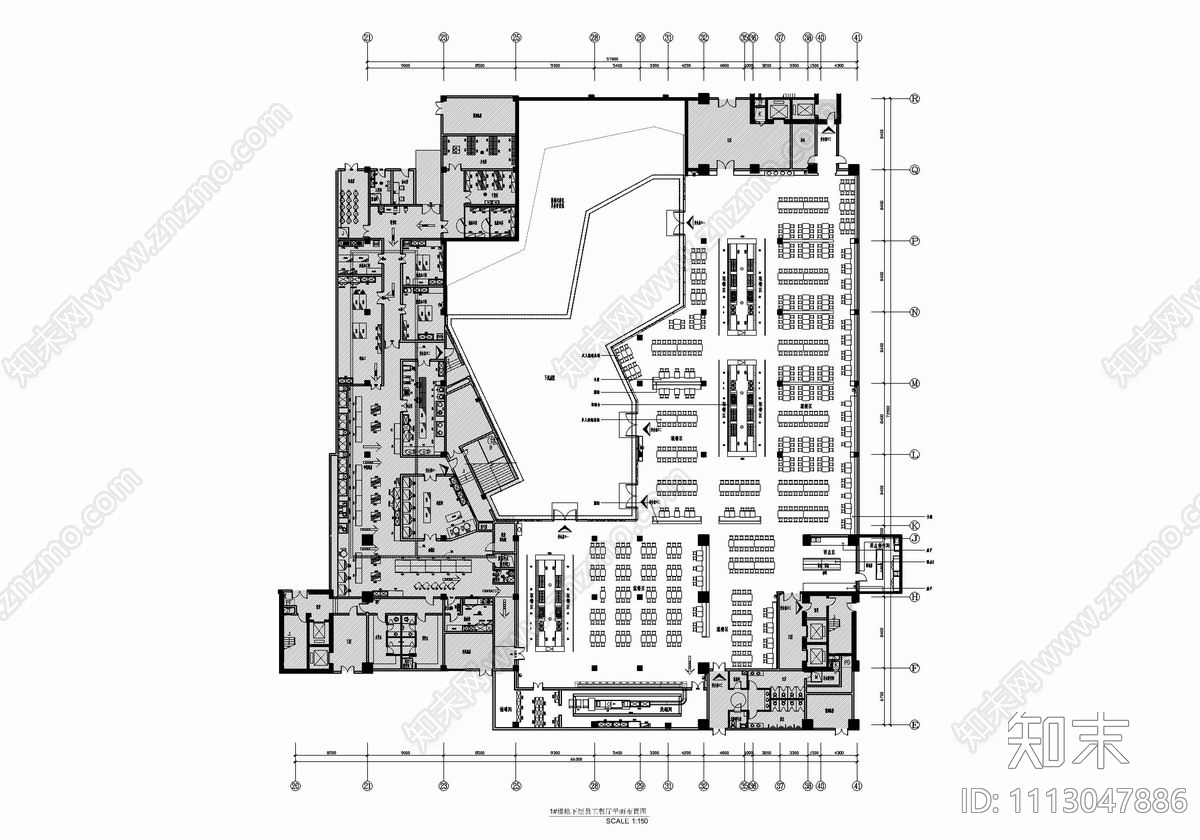 2000㎡员工餐厅食堂CAD施工图施工图下载【ID:1113047886】