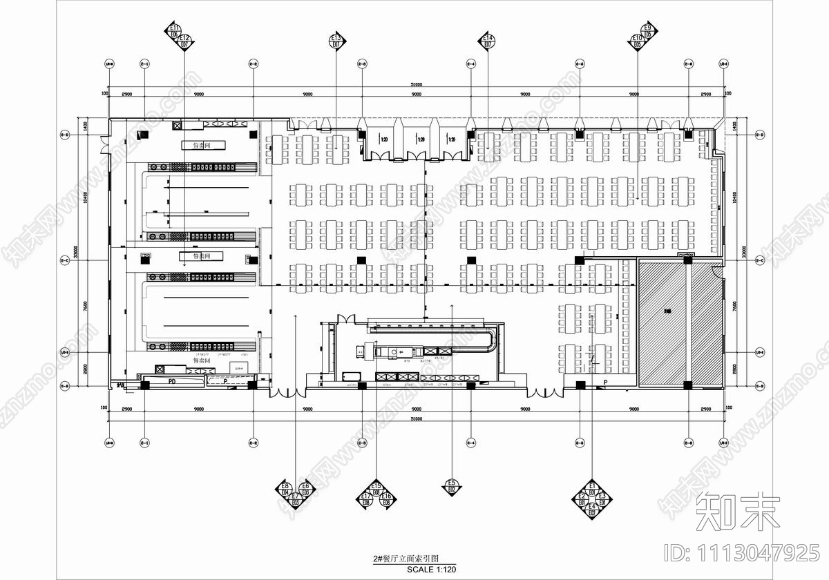 1100㎡员工餐厅CAD施工图cad施工图下载【ID:1113047925】