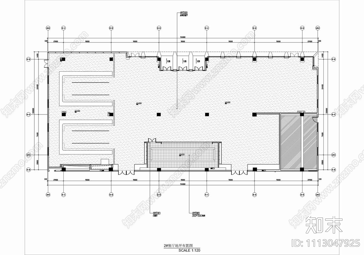 1100㎡员工餐厅CAD施工图cad施工图下载【ID:1113047925】