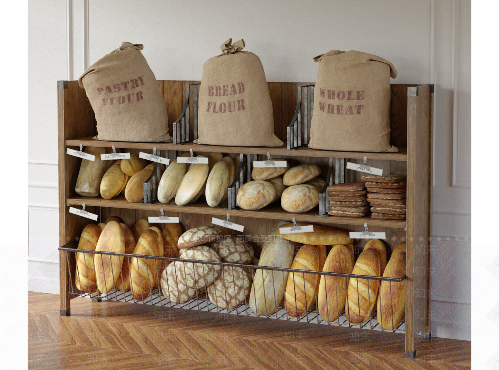 现代烘焙面包货架SU模型下载【ID:1113048272】