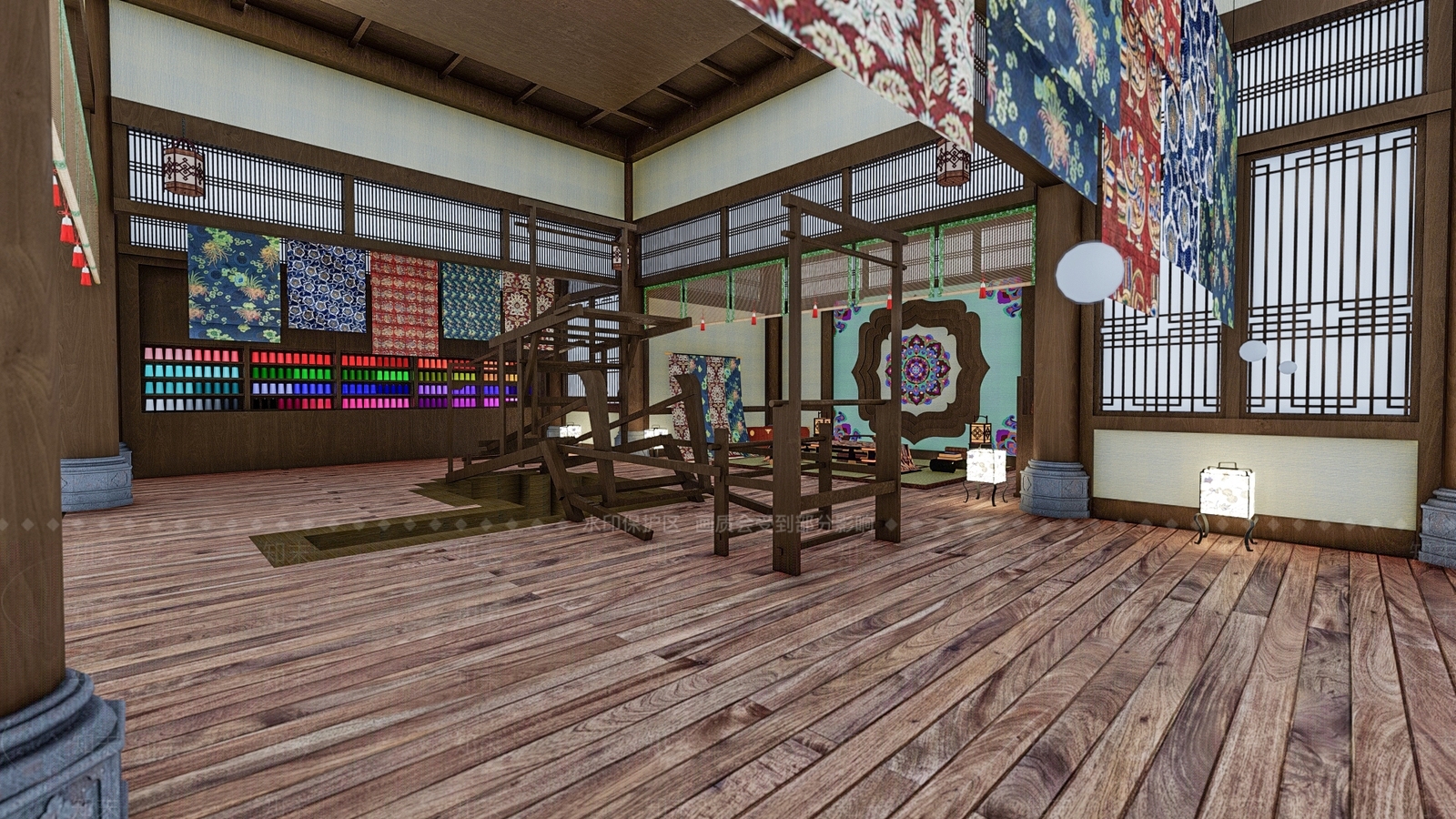 中式传统织布手工坊SU模型下载【ID:1113049145】