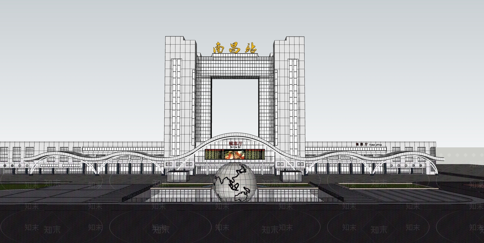 现代火车站SU模型下载【ID:1113050101】