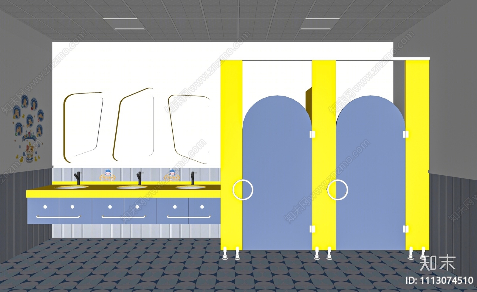 现代儿童公共卫生间SU模型下载【ID:1113074510】