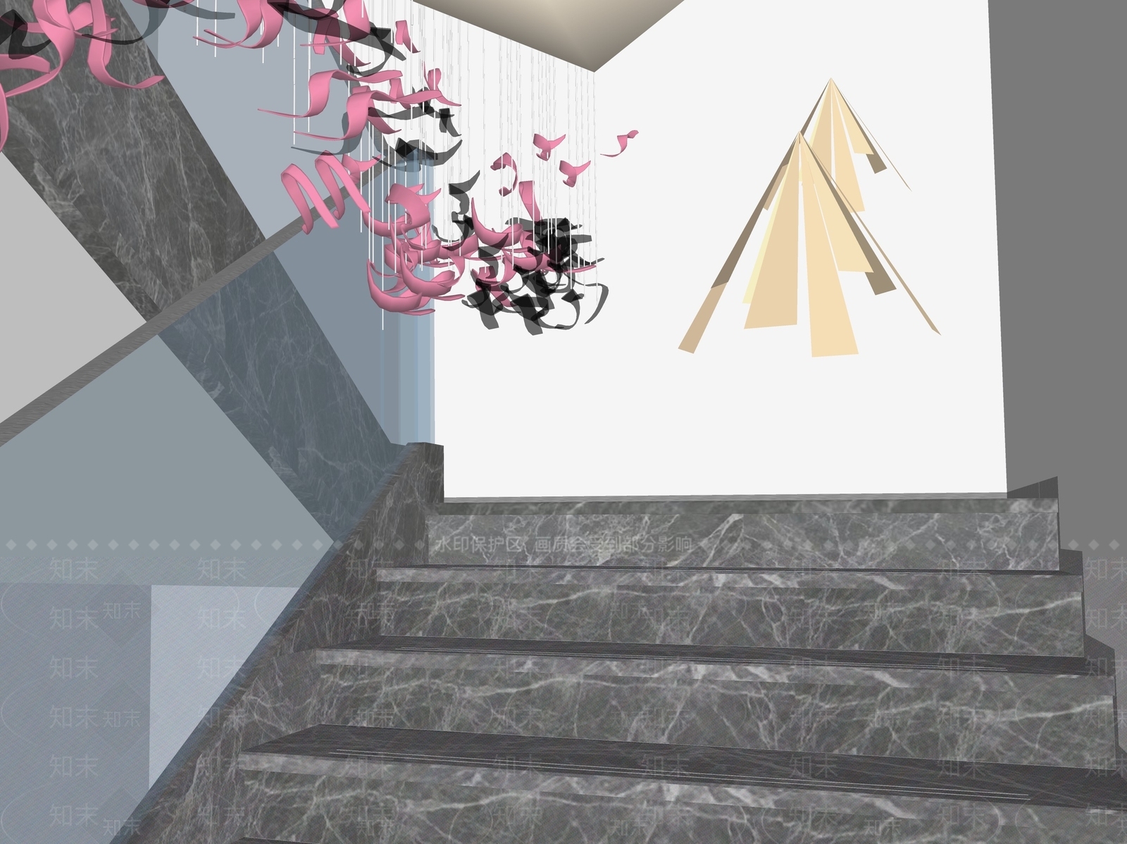 新中式家装楼梯SU模型下载【ID:1113103792】