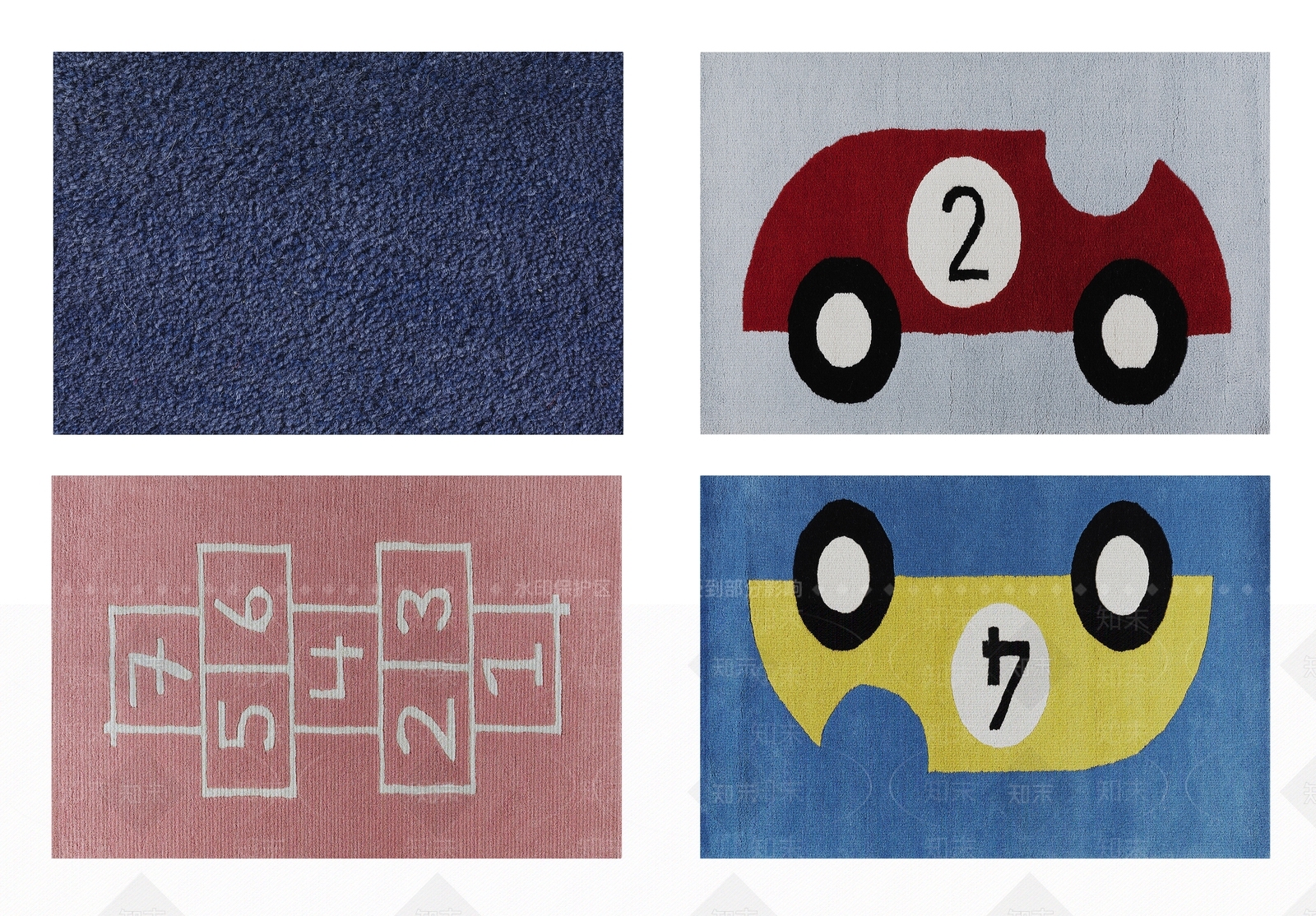 现代红黄蓝色数字汽车儿童地毯组合3D模型下载【ID:1113103238】