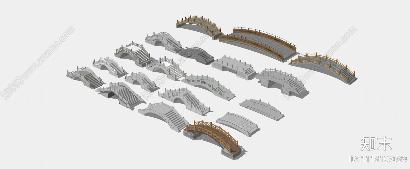中式景观桥SU模型下载【ID:1113107039】