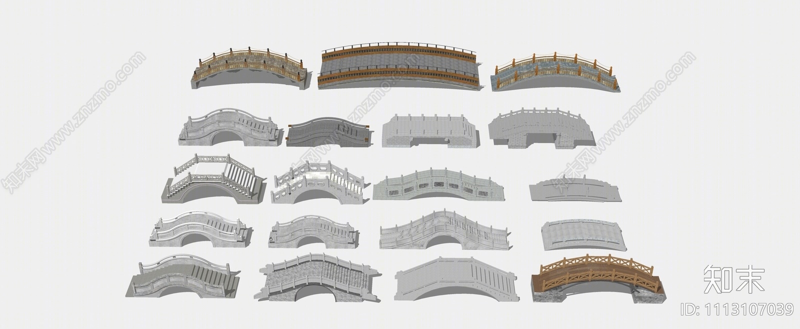 中式景观桥SU模型下载【ID:1113107039】