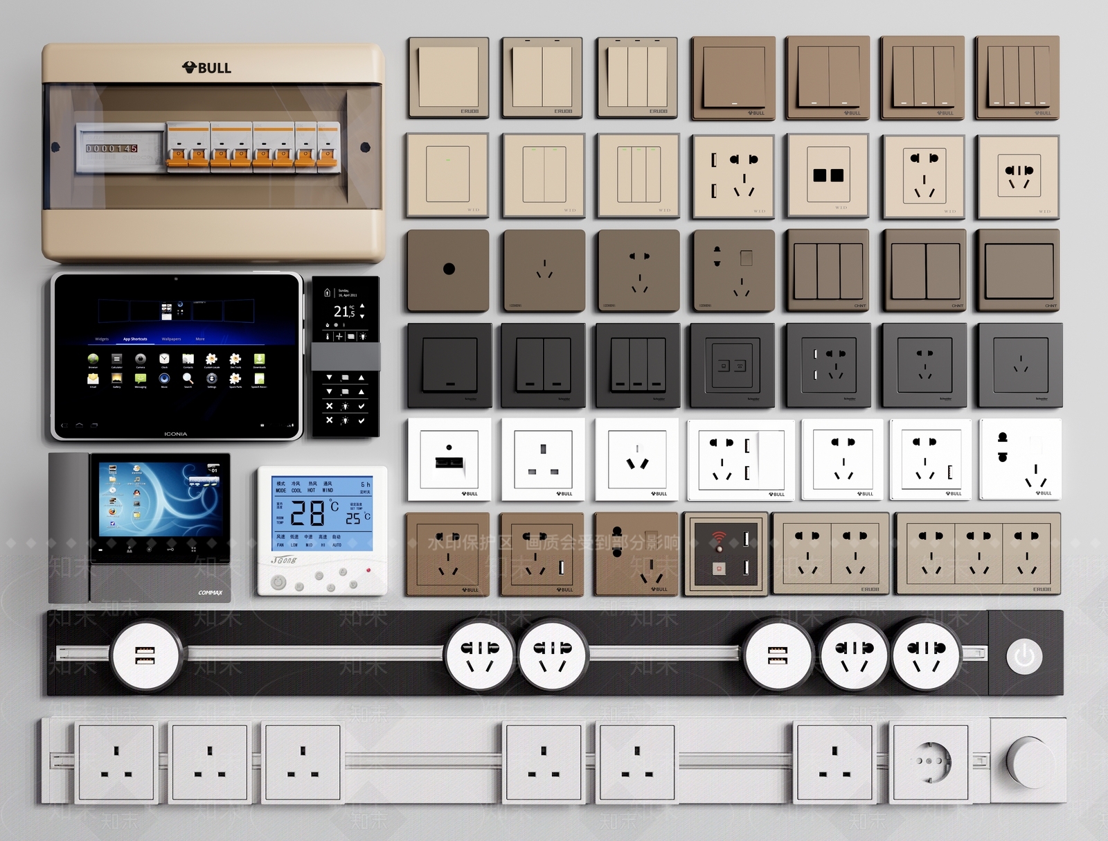 现代开关面板组合3D模型下载【ID:1113110799】