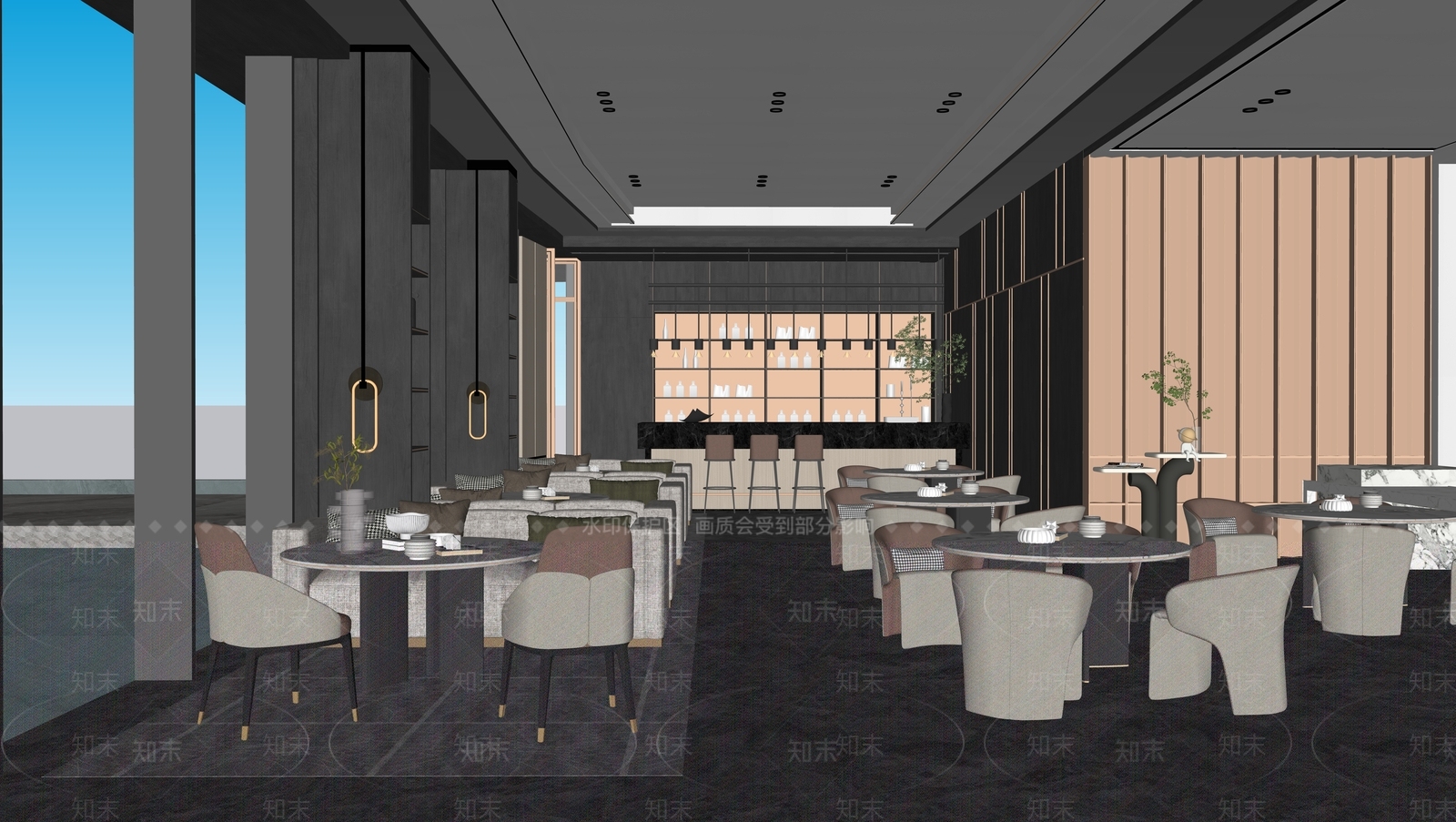 现代西餐厅SU模型下载【ID:1113113872】