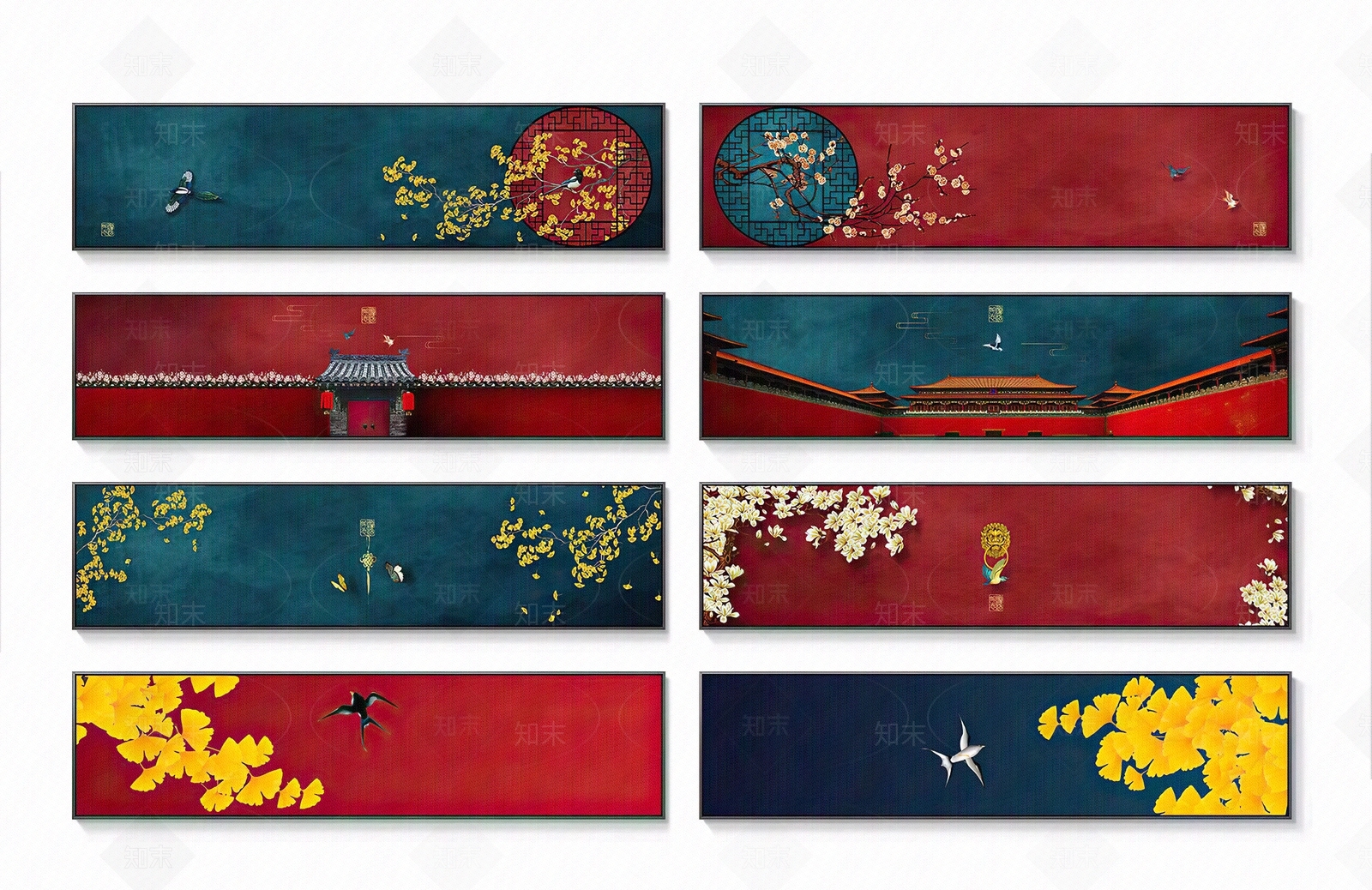 新中式建筑风景装饰画贴图下载【ID:1113120968】