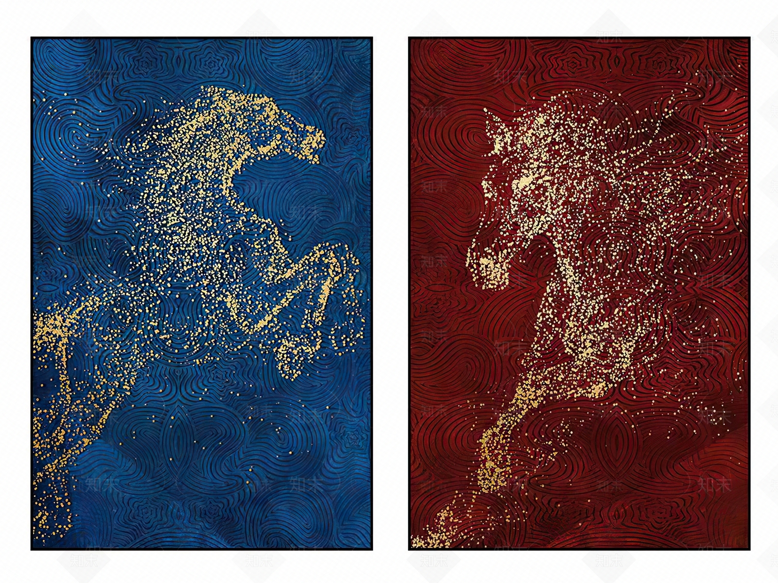 新中式抽象马装饰画贴图下载【ID:1113121333】