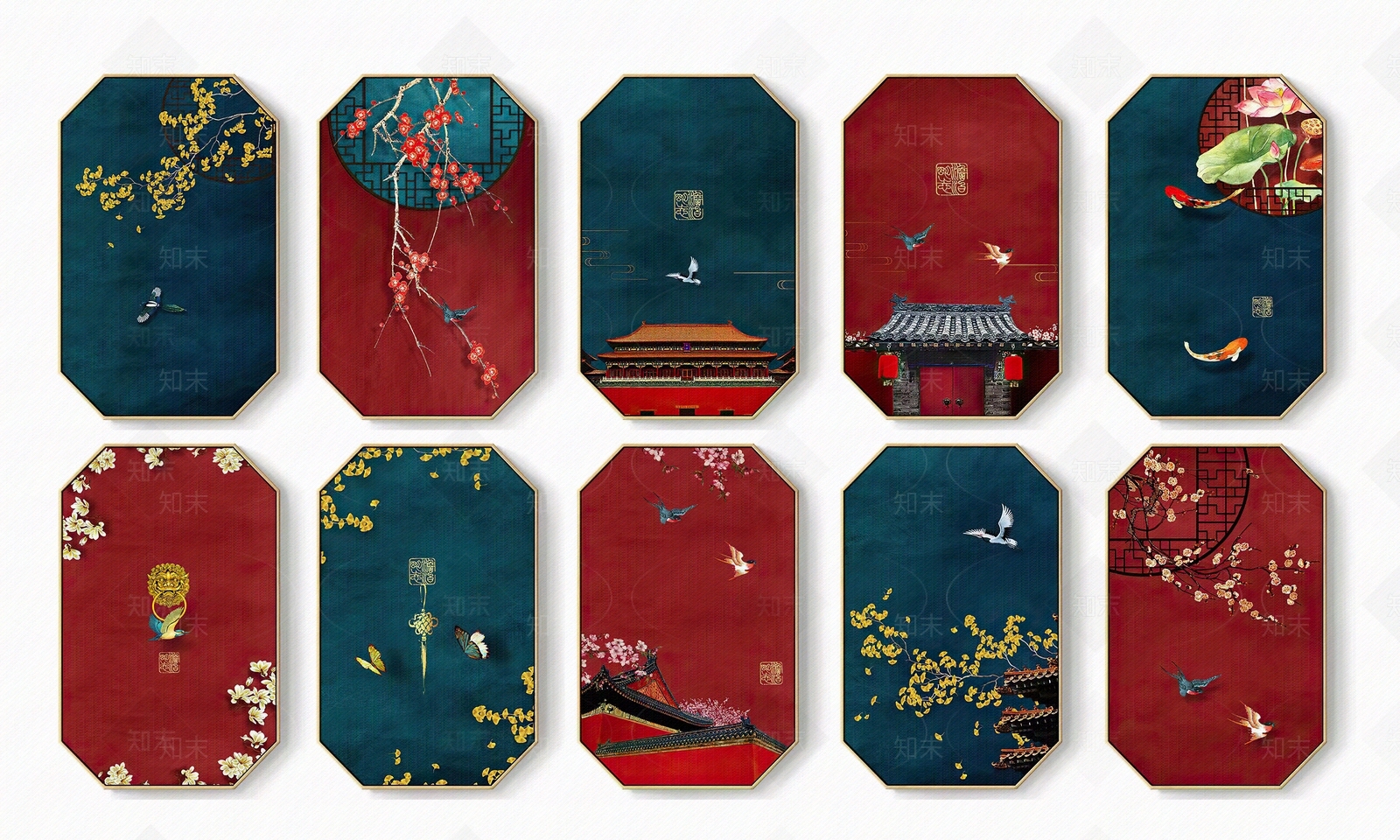 新中式轻奢建筑装饰画贴图下载【ID:1113122759】