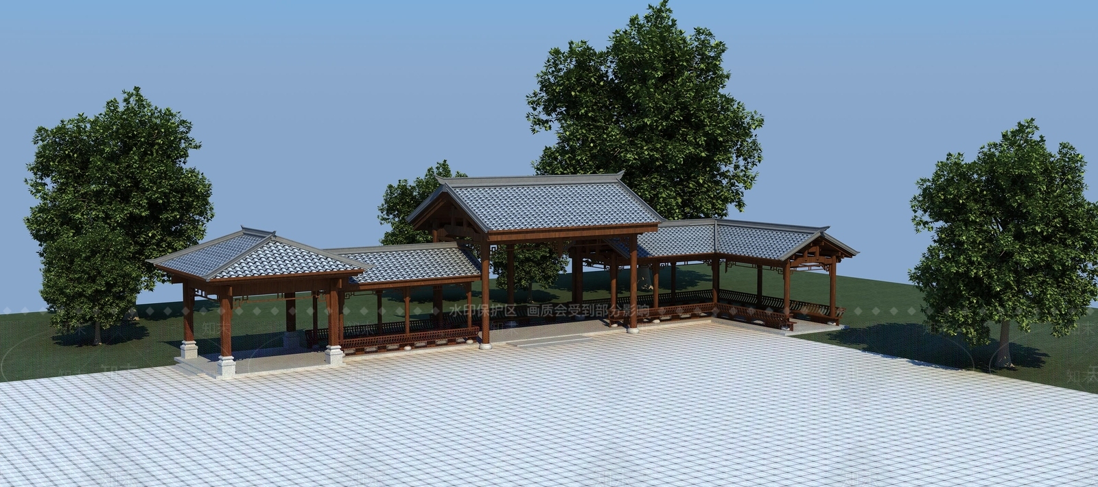 中式连廊亭子3D模型下载【ID:1113133228】