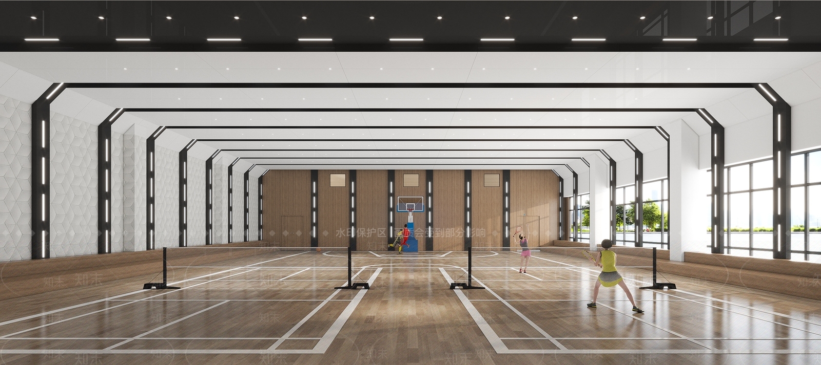 现代室内篮球场3D模型下载【ID:1113136369】