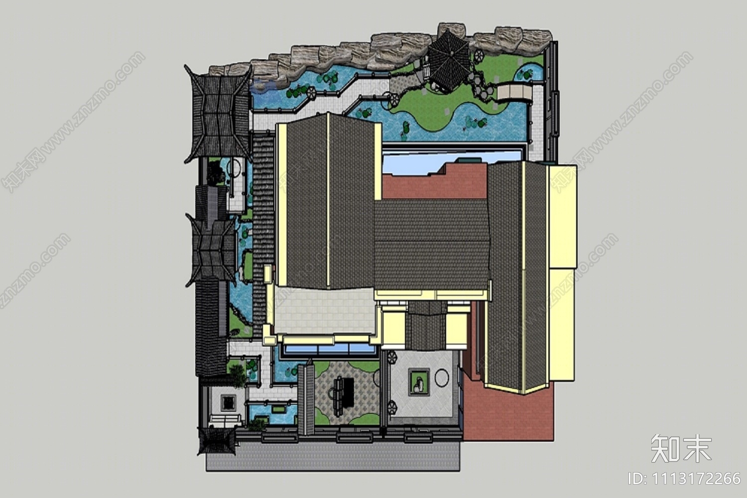 中式庭院花园SU模型下载【ID:1113172266】