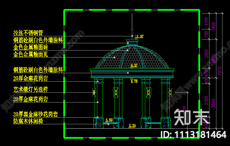 欧式古典亭子施工图cad施工图下载【ID:1113181464】