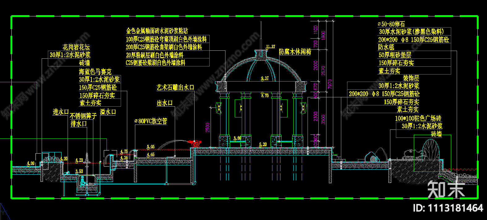 欧式古典亭子施工图cad施工图下载【ID:1113181464】