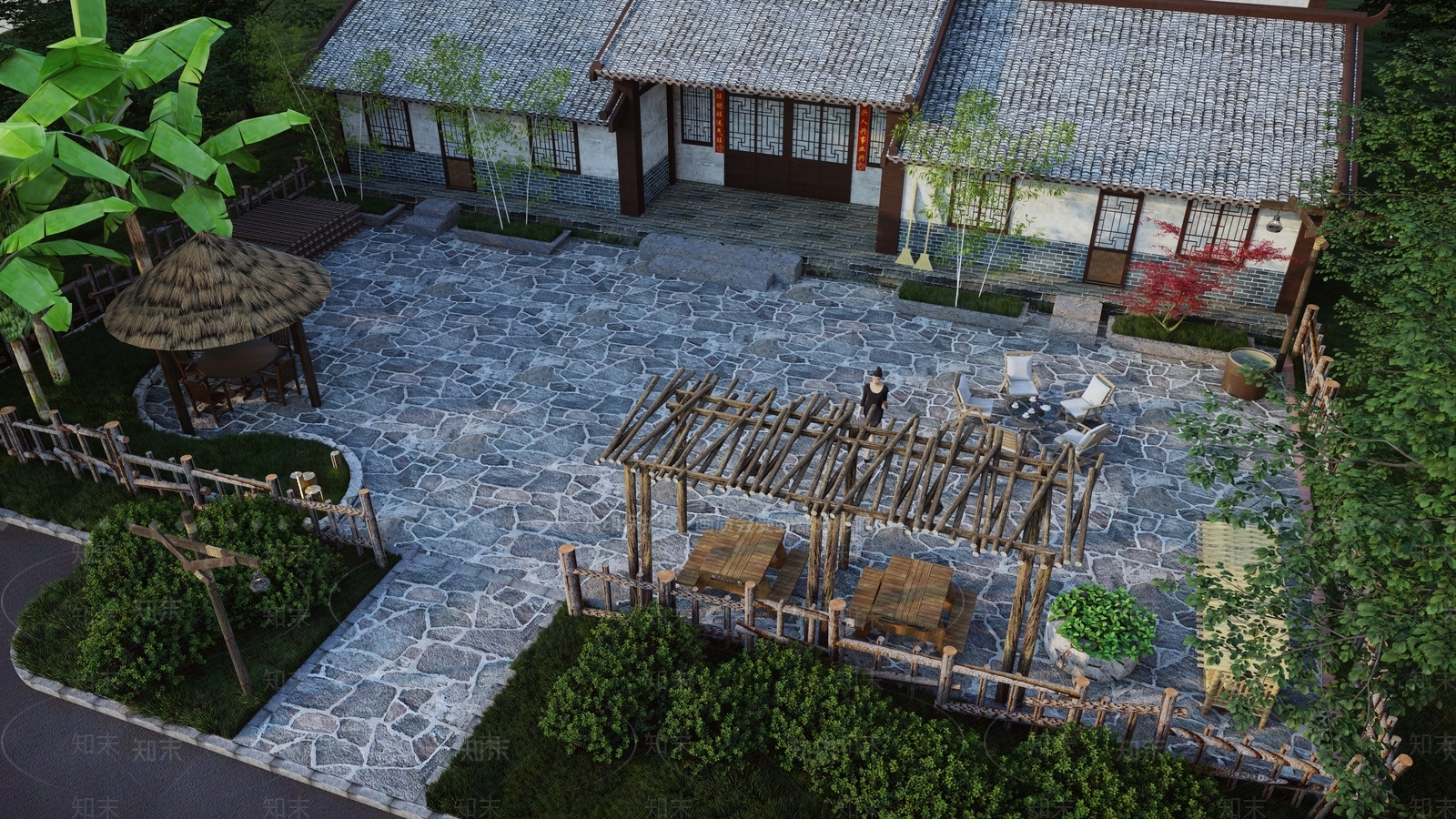 中式乡村庭院SU模型下载【ID:1113187833】