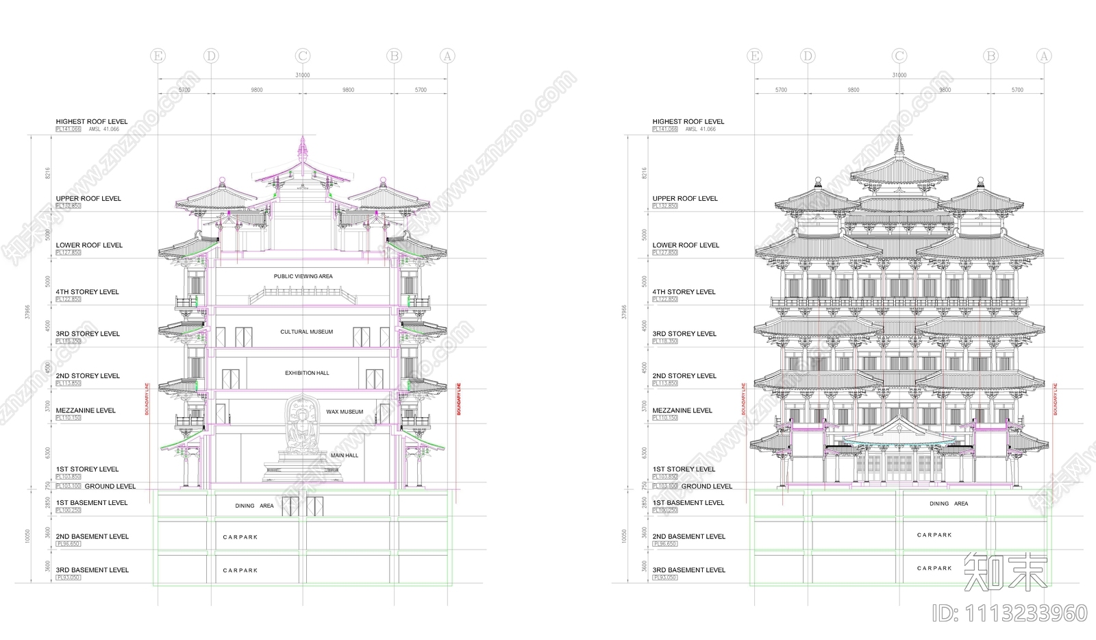 寺庙CAD施工图下载【ID:1113233960】