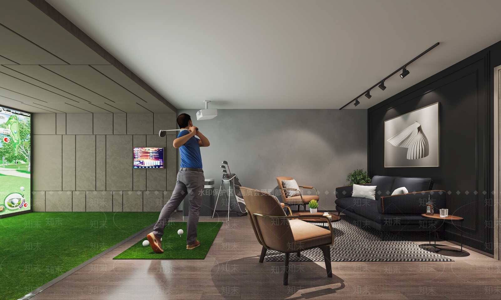 现代室内高尔夫球场SU模型下载【ID:1113244886】