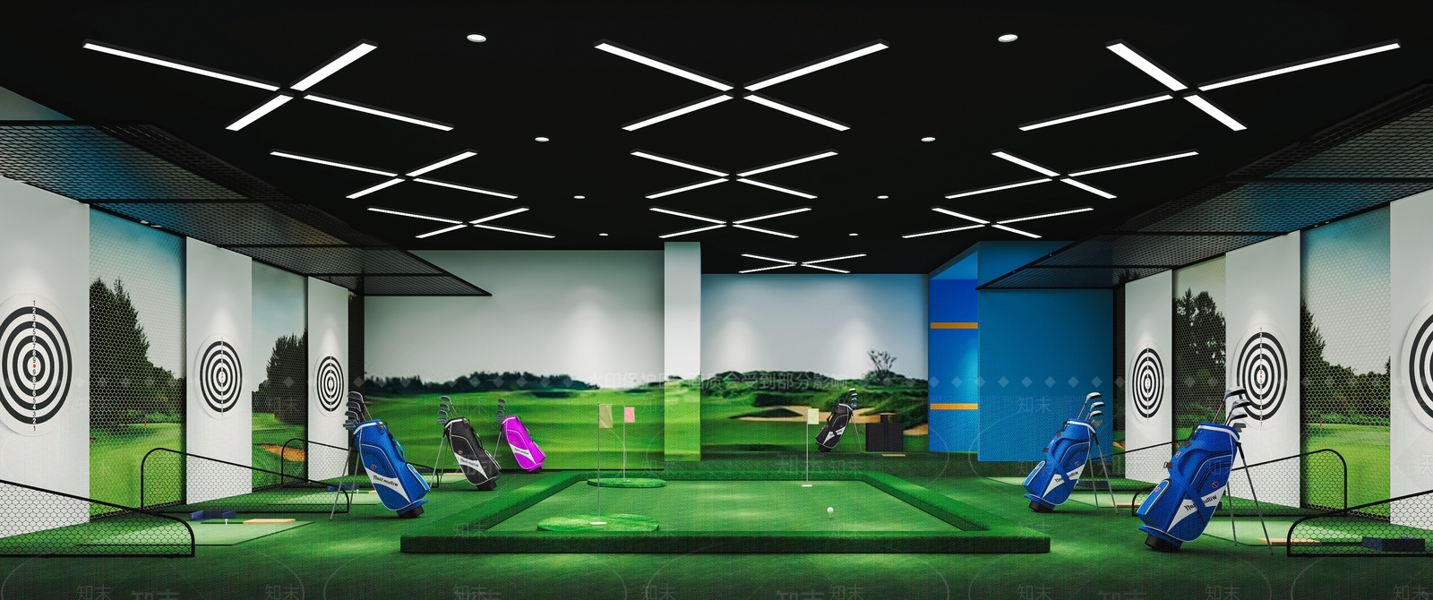 现代室内高尔夫球场SU模型下载【ID:1113250088】