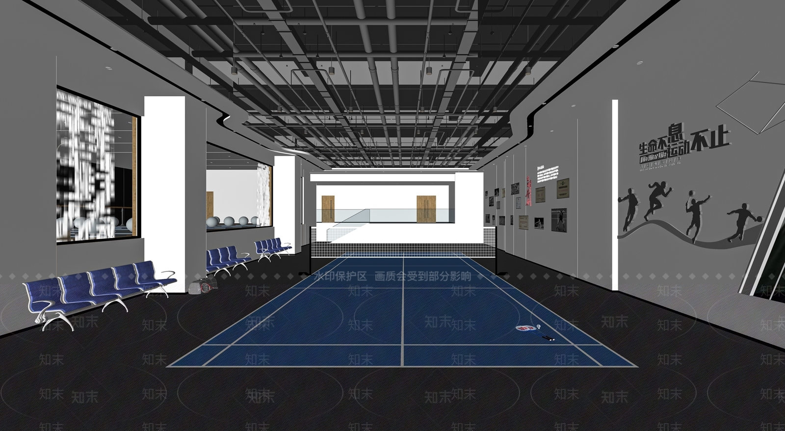 现代羽毛球场SU模型下载【ID:1113263412】