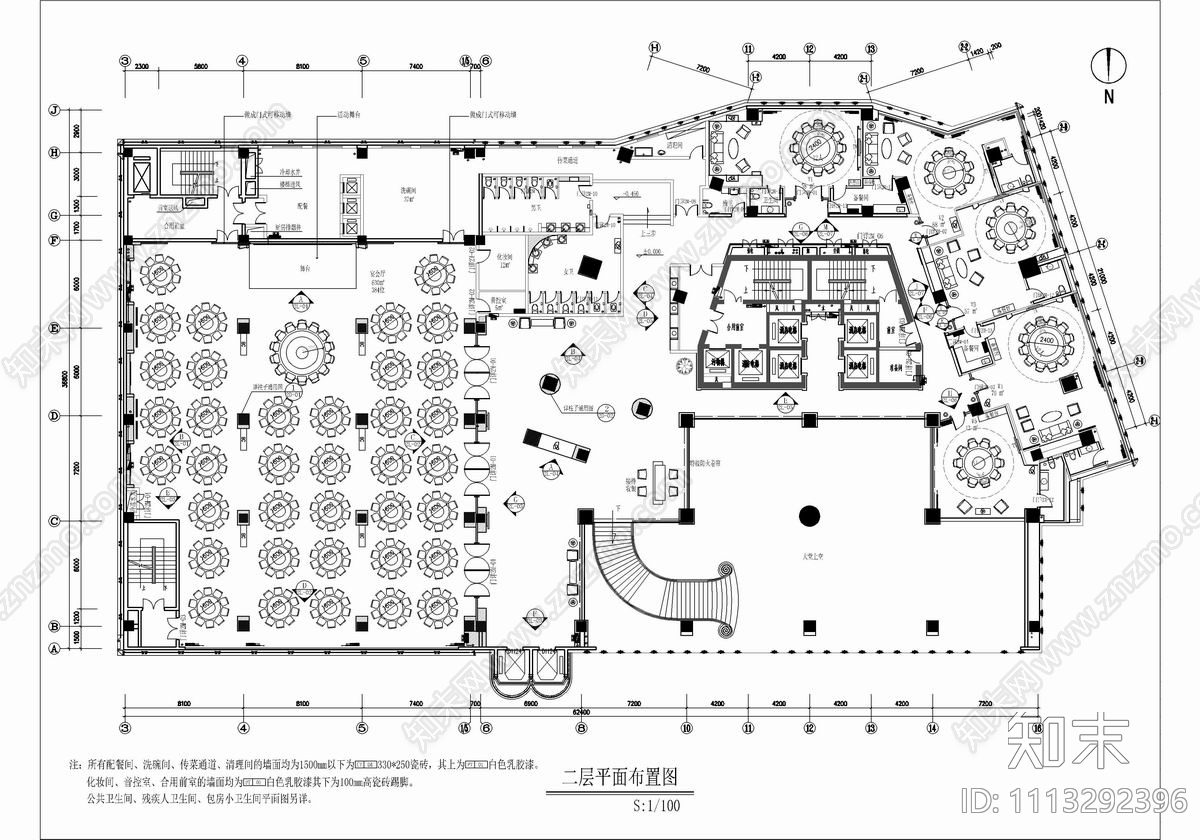 2000㎡中餐厅宴会厅CAD施工图施工图下载【ID:1113292396】