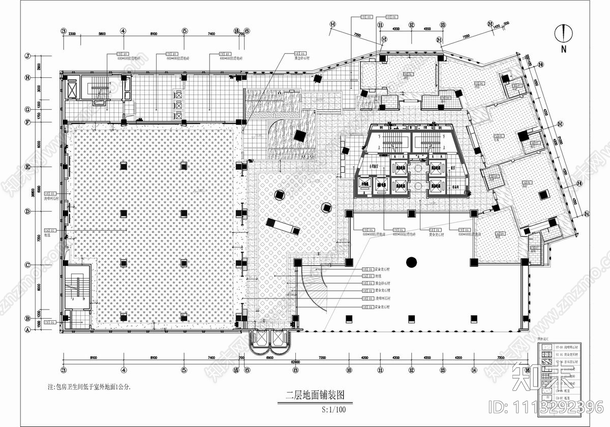 2000㎡中餐厅宴会厅CAD施工图施工图下载【ID:1113292396】