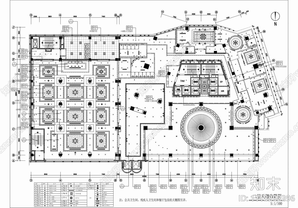 2000㎡中餐厅宴会厅CAD施工图施工图下载【ID:1113292396】