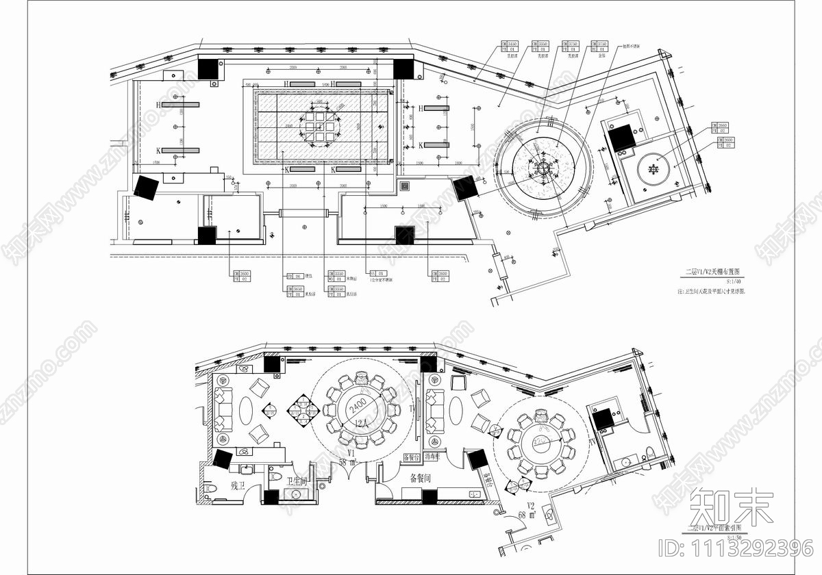 2000㎡中餐厅宴会厅CAD施工图施工图下载【ID:1113292396】