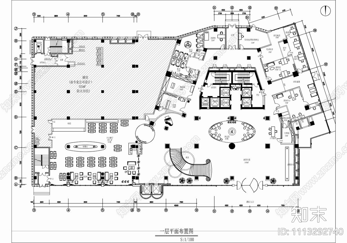 某酒店一層大堂自助餐吧後勤區cad施工圖施工圖下載