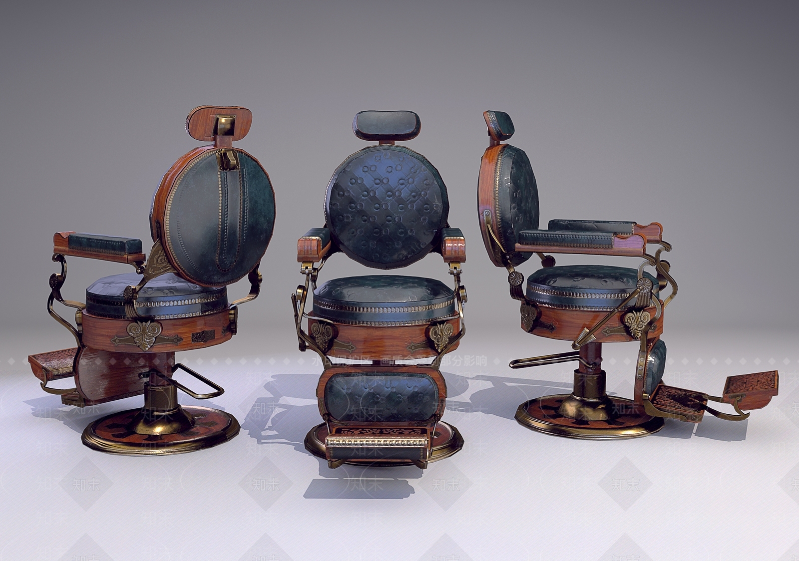 欧式古典复古理发椅子3D模型下载【ID:1113293022】