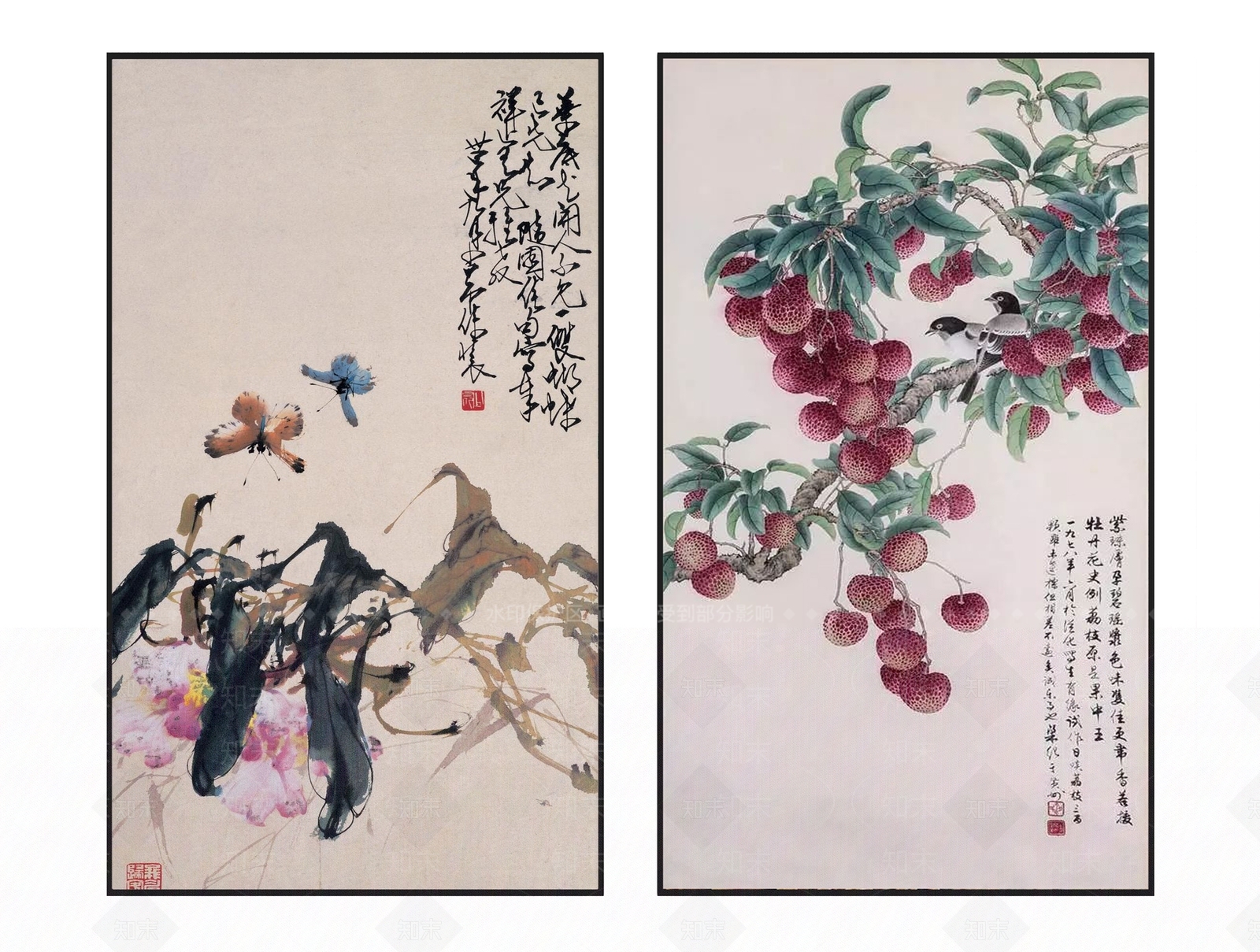 中式雅致禅意花卉荔枝图案挂画组合3D模型下载【ID:1113298301】