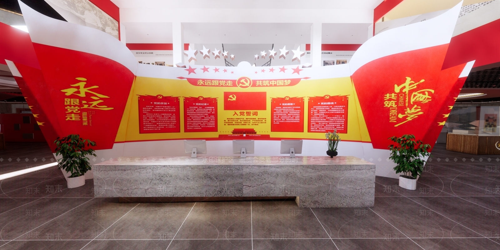 现代党建展厅SU模型下载【ID:1113311155】