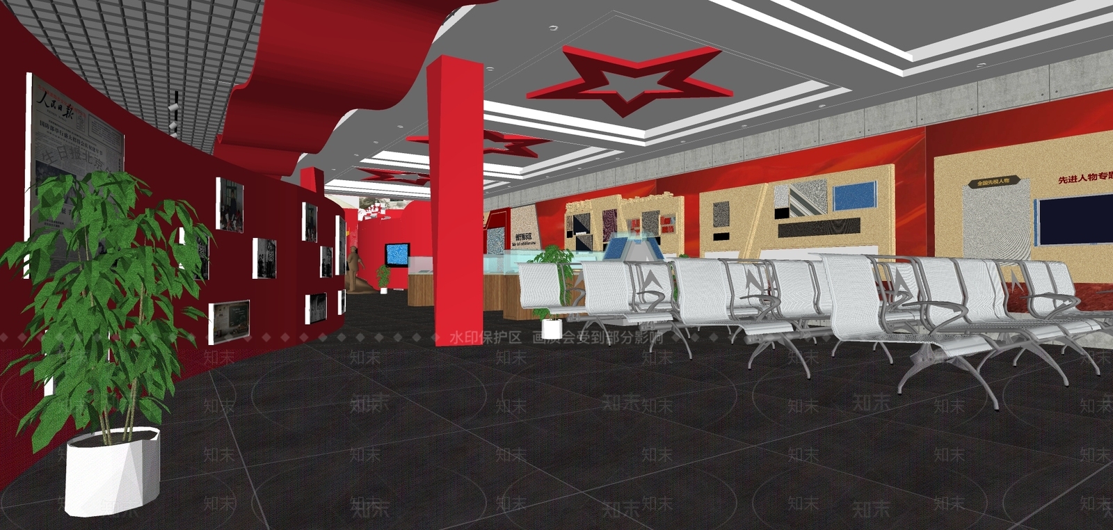现代党建展厅SU模型下载【ID:1113311155】