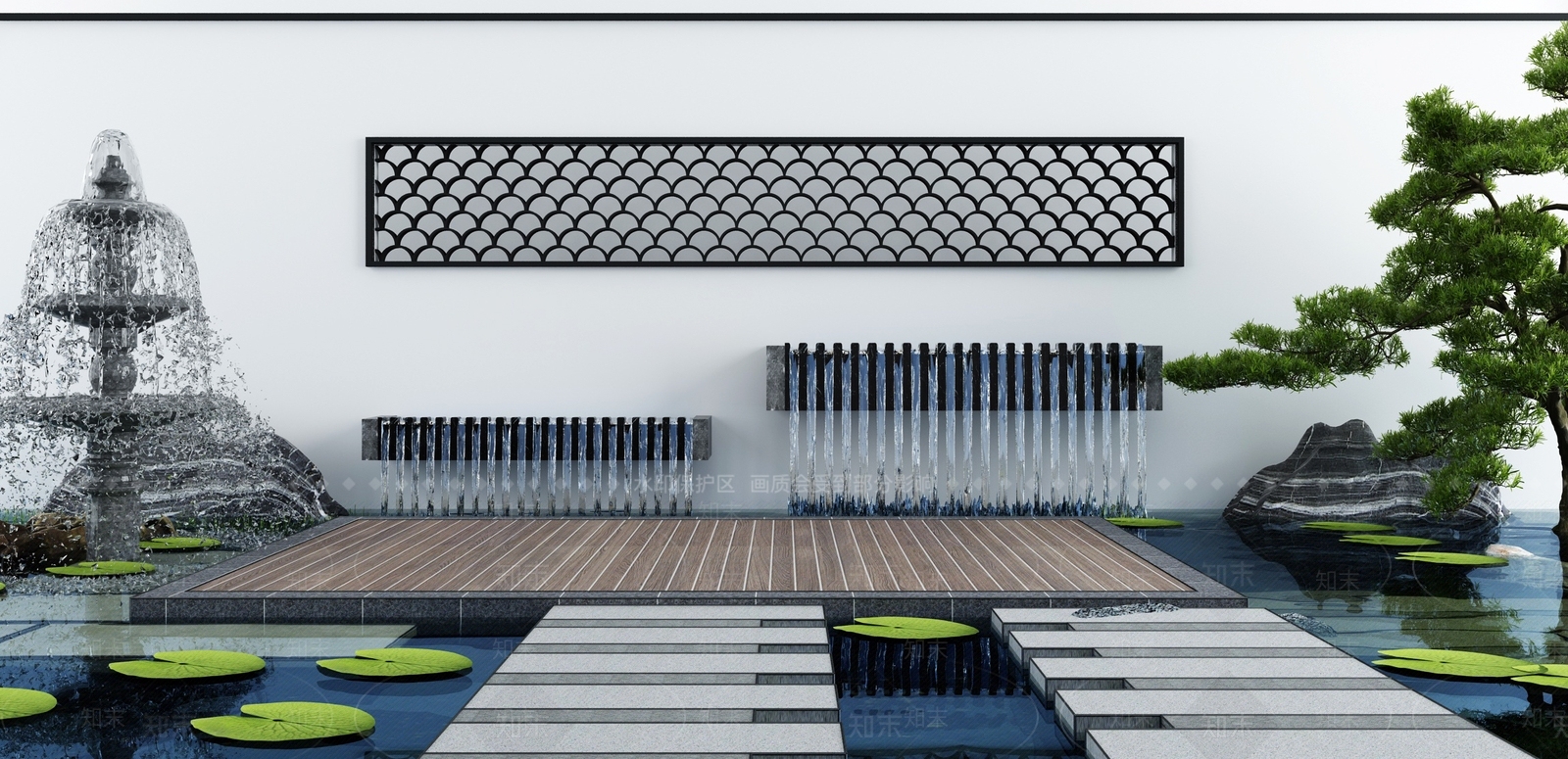 新中式水景小品3D模型下载【ID:1113348294】