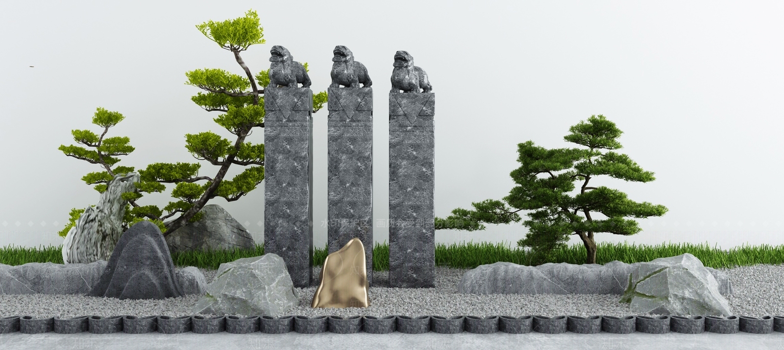 新中式假山小品3D模型下载【ID:1113353485】